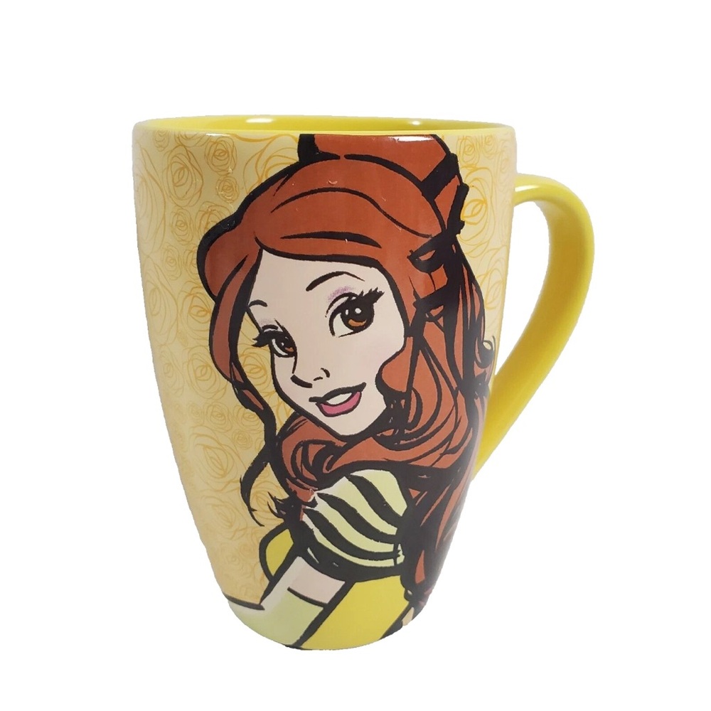 Disney Beauty And The Beast Mug Glass Yellow Roses Princess Belle Tea Coffee
